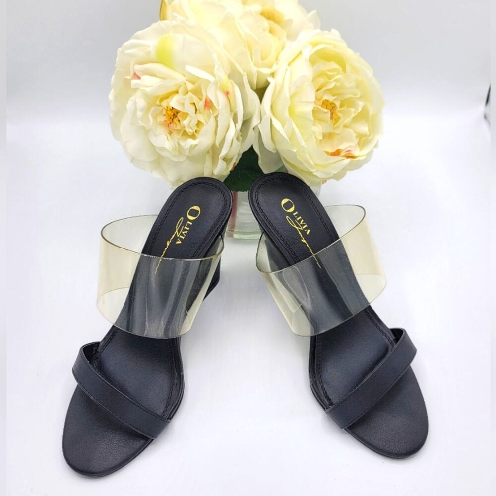 Olivia Ferguson Wedge Heels Clear / Black Size 7.5 - Picture 2 of 6